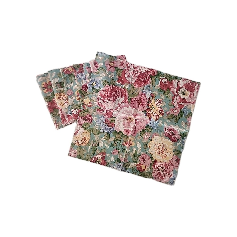 8/ Vintage C Designs Fabric NAPKINS Floral 19" x‎ 19" 100% Cotton Shabby Cottage
